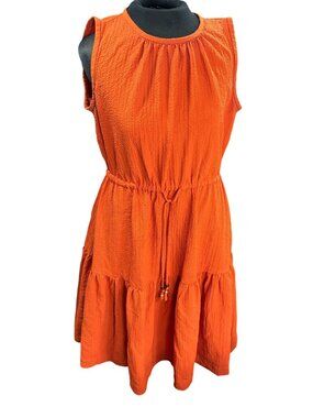 Calvin Klein Orange Sleeveless Tiered Dress With Drawstring Waist Size 8